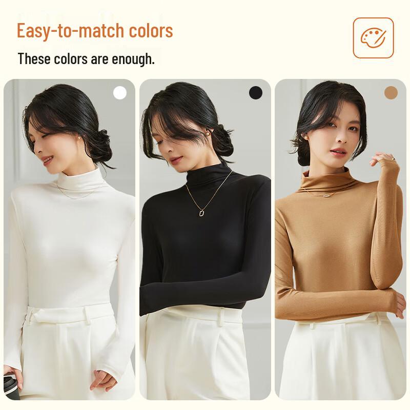 MaoRen Women's High-Neck Knitted Long Sleeve Base Layer Top