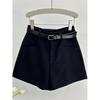 Plus Size Gray Woolen Wide-Leg High-Waisted A-Line Shorts for Women - Petite Slimming Casual Pants for Spring/Autumn