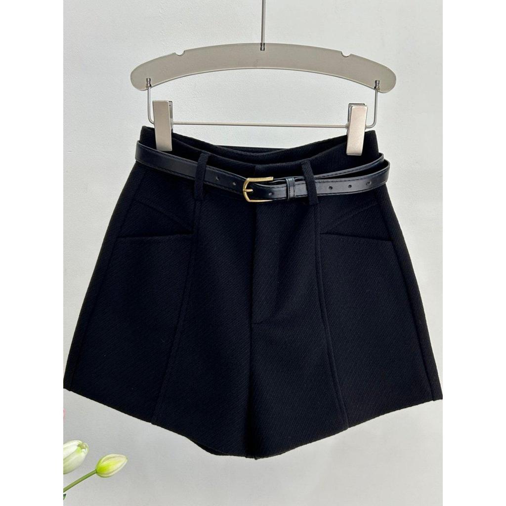 Plus Size Gray Woolen Wide-Leg High-Waisted A-Line Shorts for Women - Petite Slimming Casual Pants for Spring/Autumn