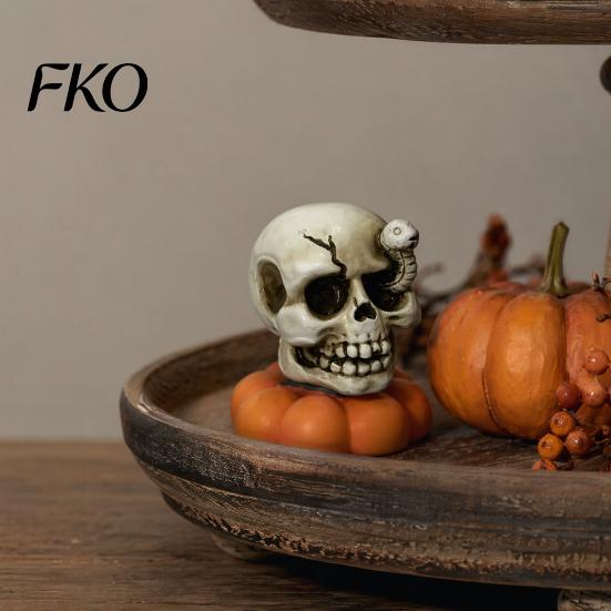 Indoor Halloween Ornaments Spooky Figurine, Small Resin Rotating Ghost Skull Pumpkin Gravestone Fall Farmhouse Decor Statue, Collectible Tabletop