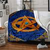 1pc Blue Golden Star Ornament Blanket Lightweight Flannel Blanket Throw Blanket For Sofa, Bed, Travel, Camping, Livingroom, Office, Couch, Chair, And