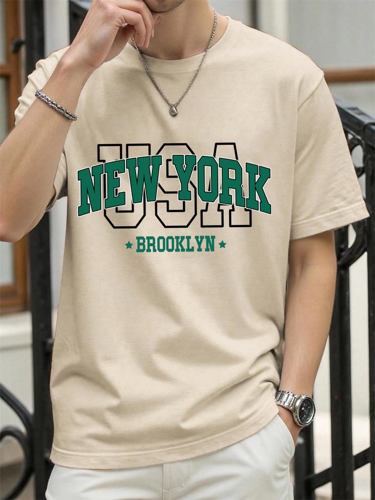 Usa New York Brookl Yn Print Mens T Shirts Hip Hop AllMatch Tops Casual Cotton Vintage Clothes Male Loose Crewneck Streetwear