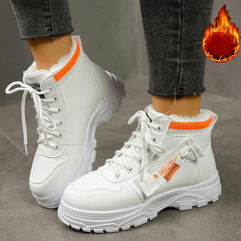 

Модная женская зимняя теплая сноубутсы толстая подошва нескользящие спортивные хлопковые туфли женщина большой размер модные утолщенные плюшевые ботильоны Mujer 36 белый