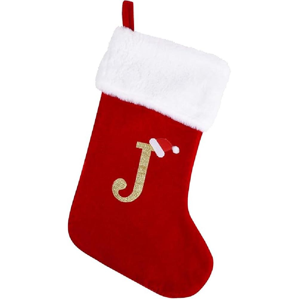 20 Inches Monogram Christmas Stockings with Letters, Large Super Soft Christmas Stockings Red Velvet with White Super Soft Plush Cuff for Christmas