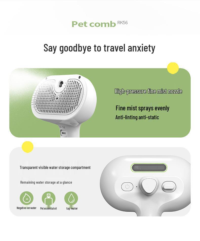 Pet Dematting Pin Comb & Massage Brush with Detangling Spray