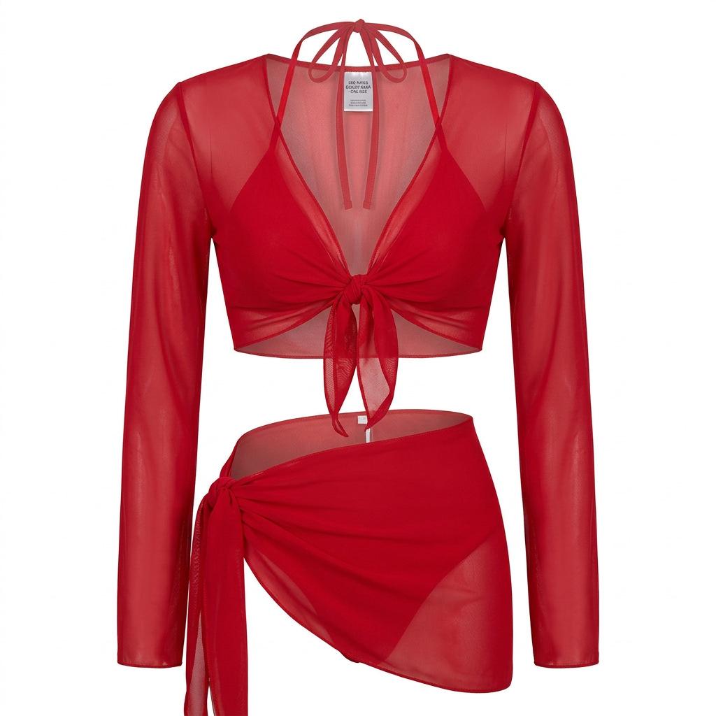 1011 New Bali Holiday Thailand Red Bikini Four-piece Skinny and Flesh Split Swimsuit Women's White
