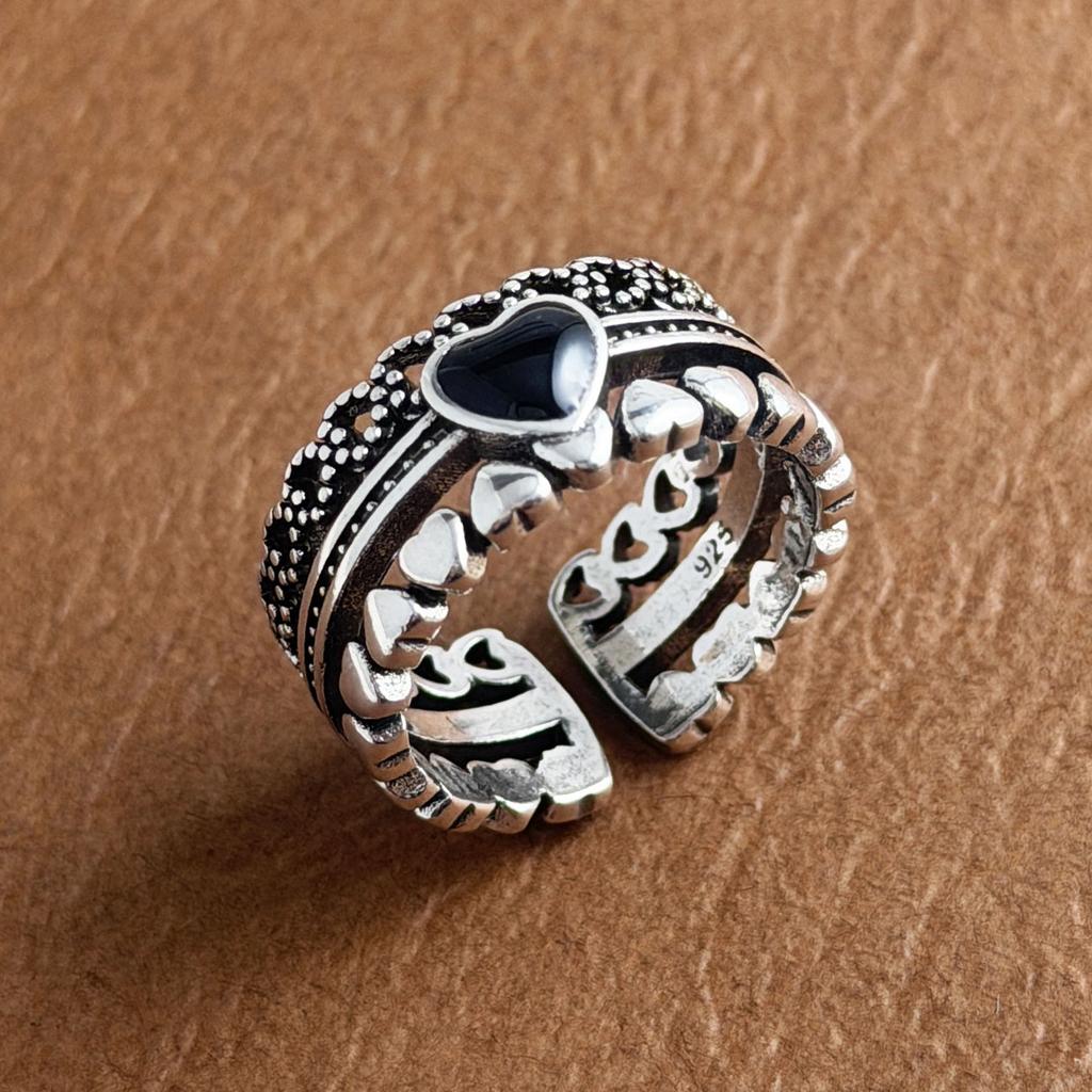 Xiaomi BF CLUB 925 Sterling Silver Ring For Women Jewelry Heart Chain Retro Open Vintage Handmade Ring Allergy For Party Birthday Gift