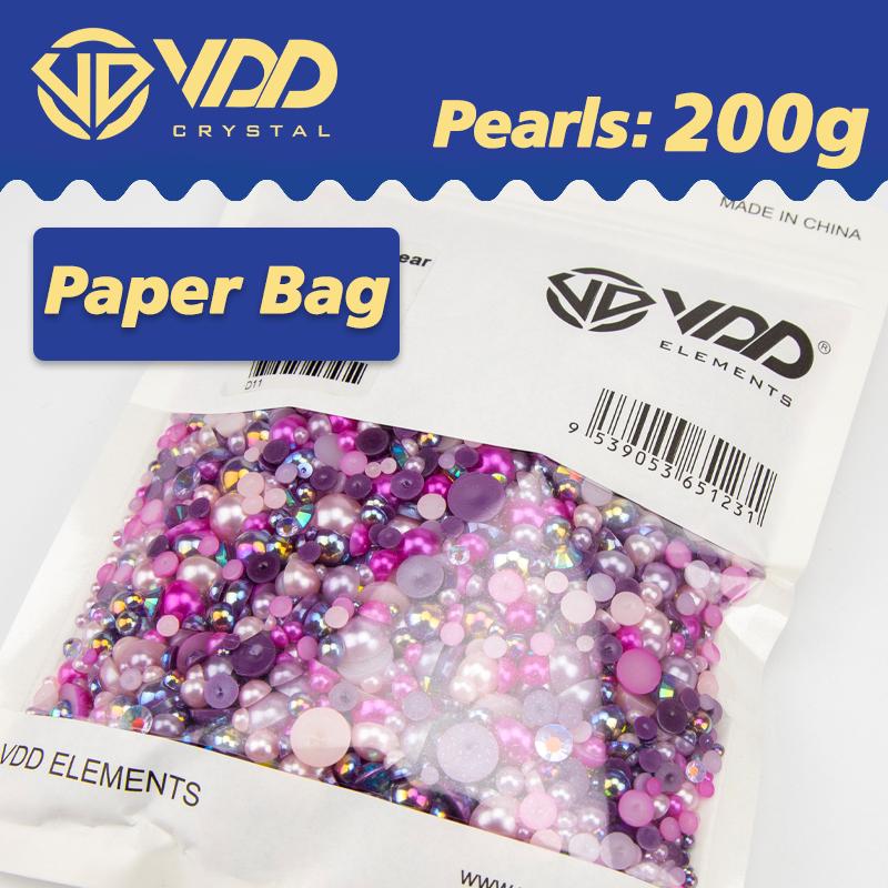 VDD 30/60/100/200g Mix Size ABS Half Round Pearls Flatback Beads Color Resin Rhinestone Crafts Nail Art DIY Decoration