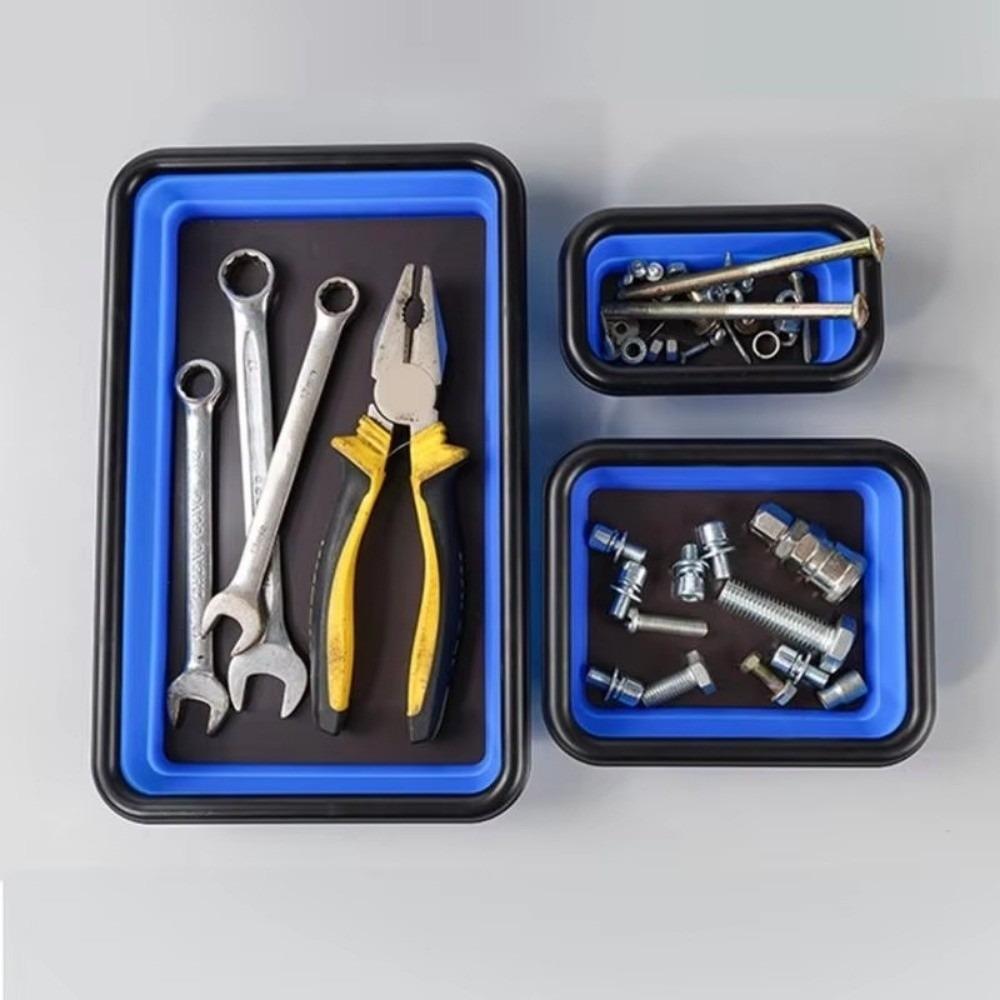 3Pcs Strong Magnet Collapsible Parts Tray Collapsible Silicone Tray Set Carpenter Tool