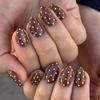 Blue Brown Polka Dot Cute Bow French Nail Art Summer Stylish Short False Nails Detachable Finished Fake Nails Press on Nails