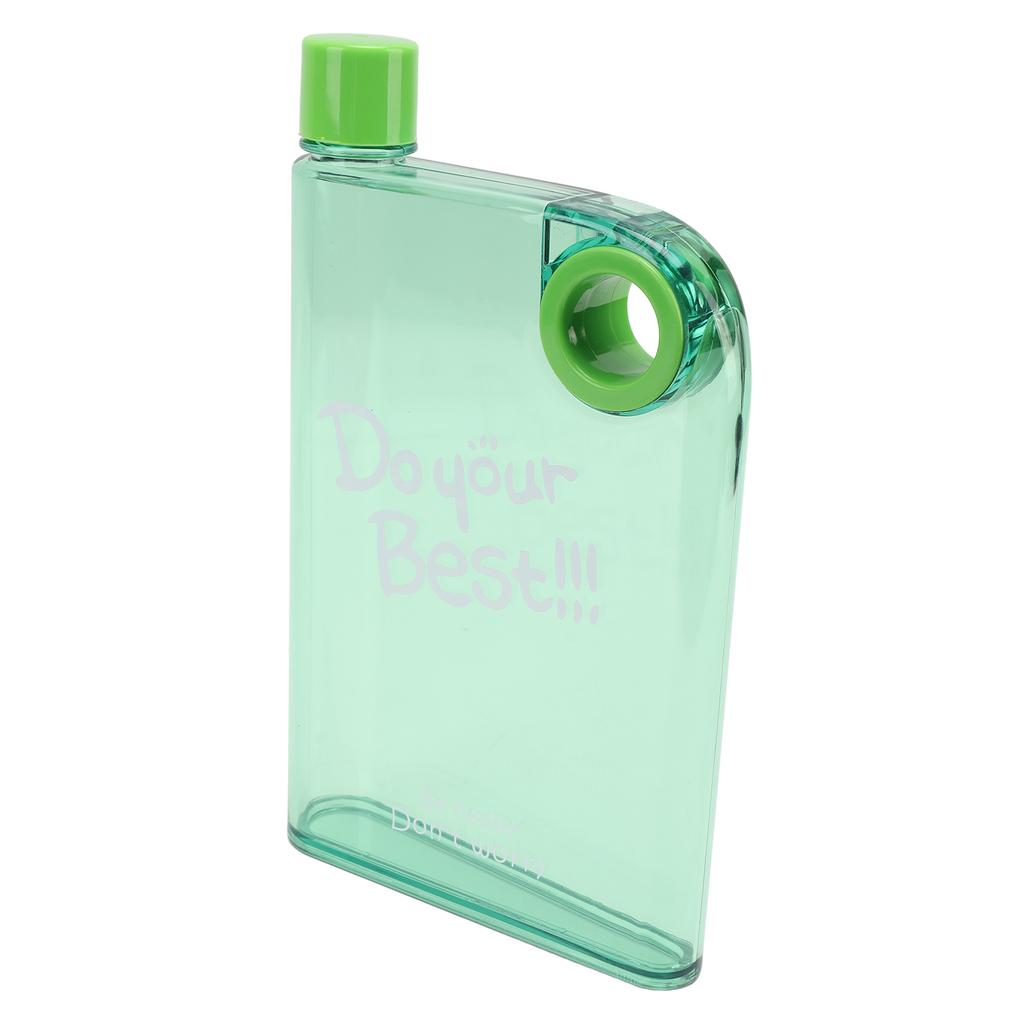 420ml Schlanke Flache Wasserflasche mit Hülle Tragbarer Reisebecher Plastik Wiederverwendbare Flasche Rundes Loch Grün