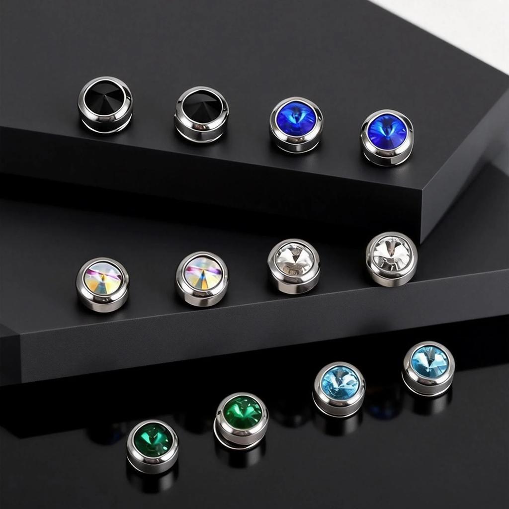 Stylish Round Zircon Non Piercing Small Earrings Stainless Steel Magnetic Ear Studs Clips for Men Punk Fashion Jewelry Gifts