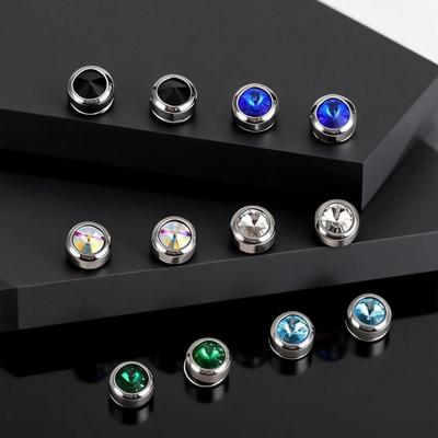 Stylish Round Zircon Non Piercing Small Earrings Stainless Steel Magnetic Ear Studs Clips for Men Punk Fashion Jewelry Gifts
