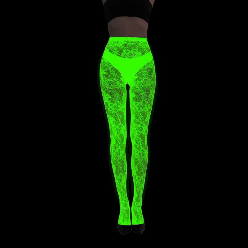 Fluorescent Pantyhose Luminous Fishnet Socks Green Light Sexy Tattoo Lace Body Jacquard Lace Hollow Socks