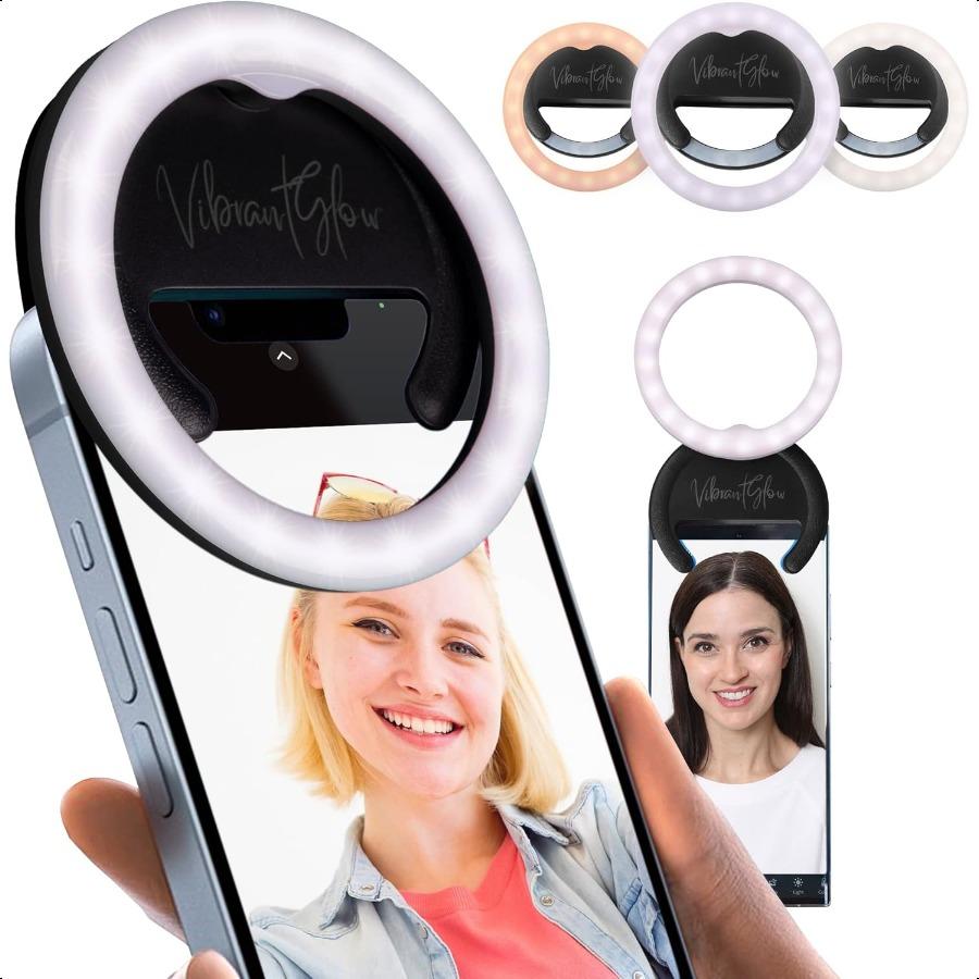 

Клипса-кольцевая лампа для телефона VibrantGlow, вращающаяся кольцевая лампа для селфи для телефона, планшета, ноутбука с зарядным кабелем USBC, 3 цветовых режима United States