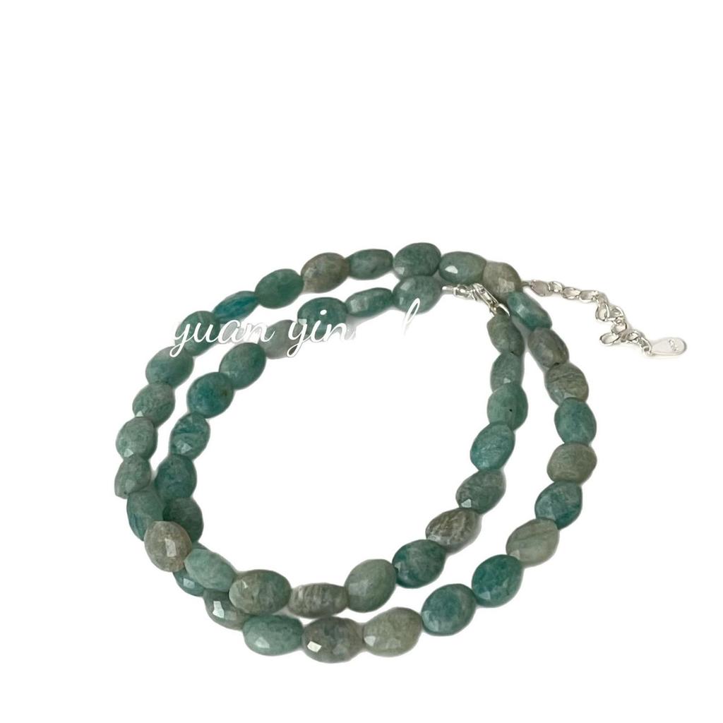 SuChuang Women's S925 Sterling Silver Irregular Green Amazonite Necklace - Sweet, Versatile Clavicle Chain in Ins Style