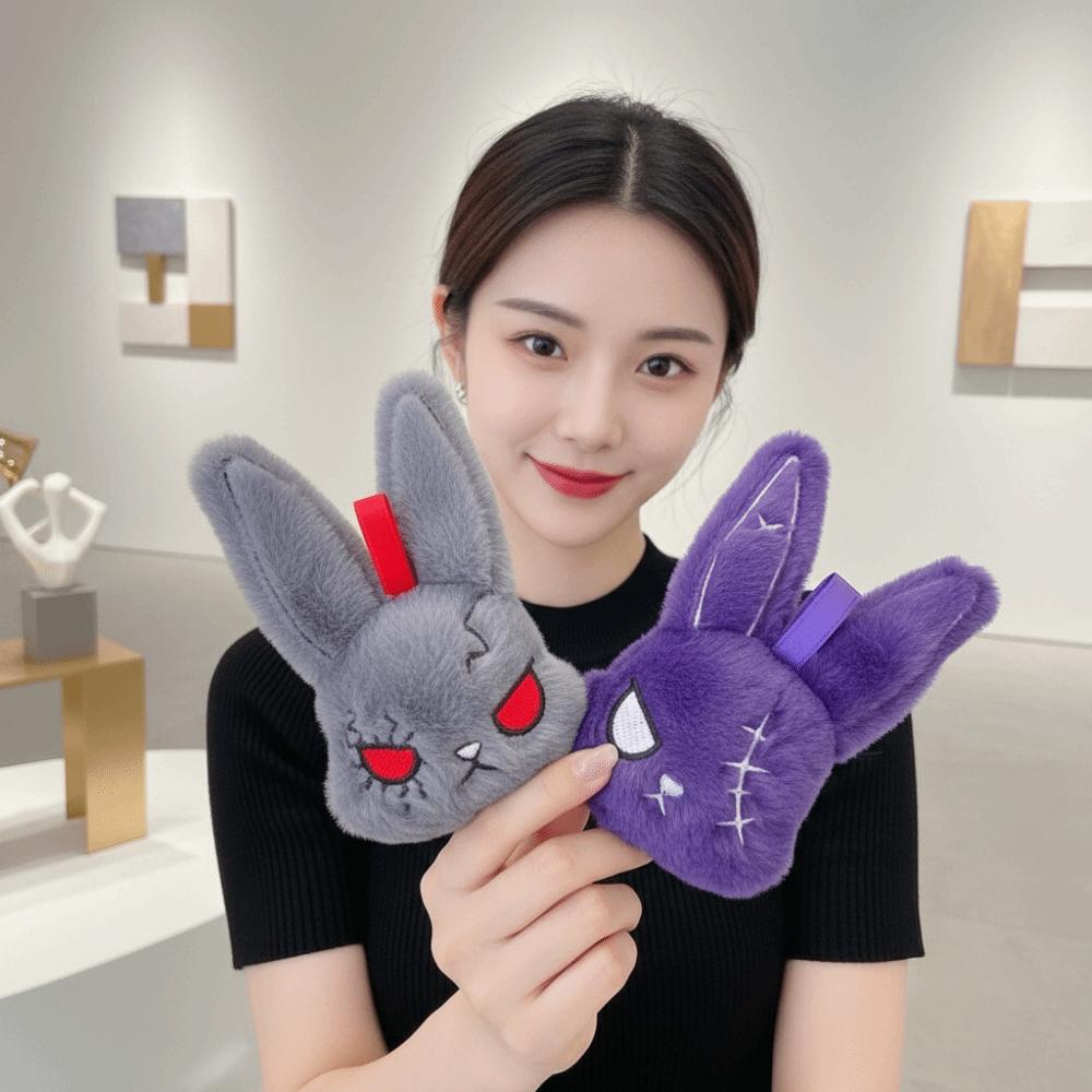 Fluffy Gothic Rabbit Compact Stitched Bunny Bag Pendant Halloween Plushie Cosplayers