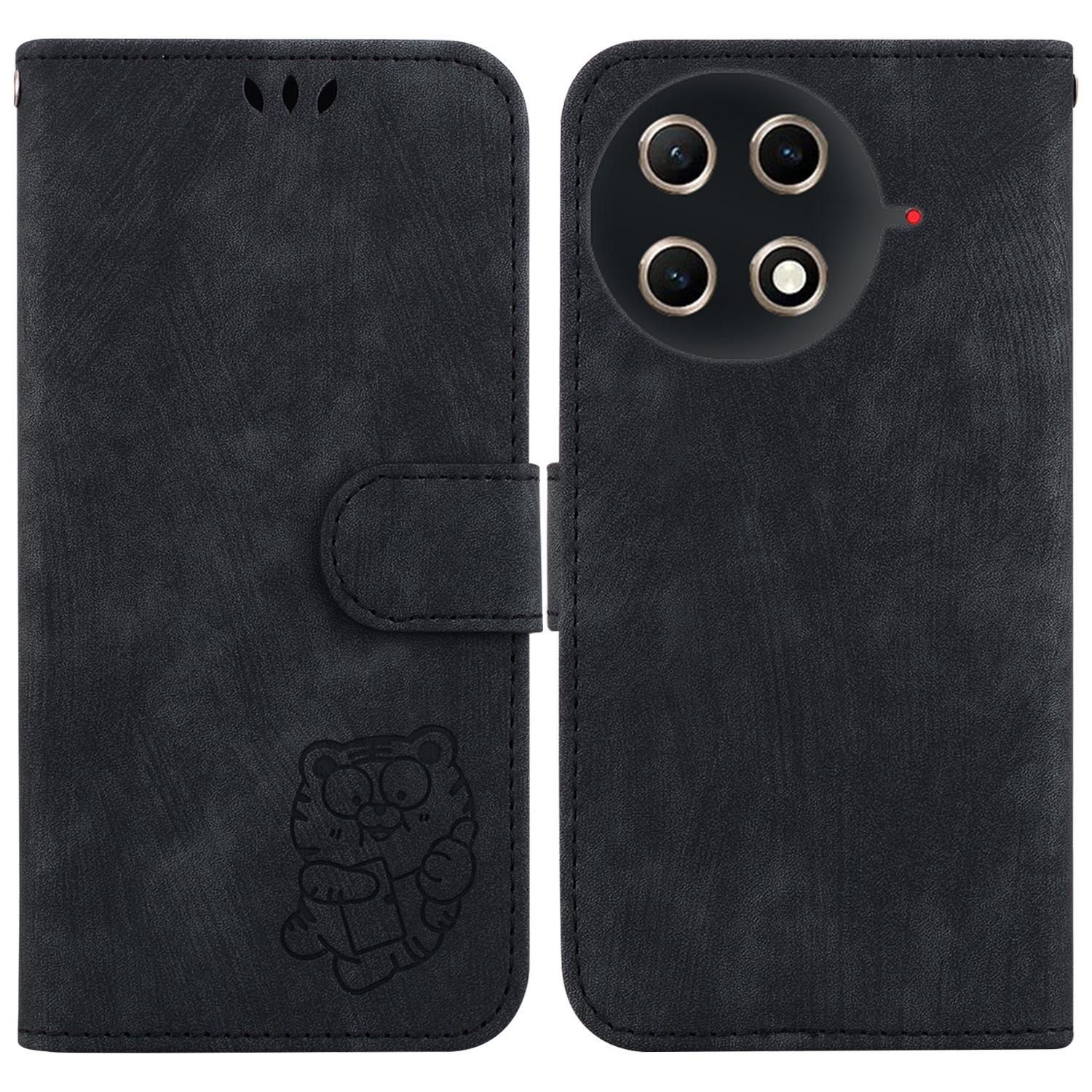 

For TECNO Camon 30S 4G/30S Pro 4G Wallet Case Tiger Imprint Leather Shockproof Phone Cover with Wrist Strap Black