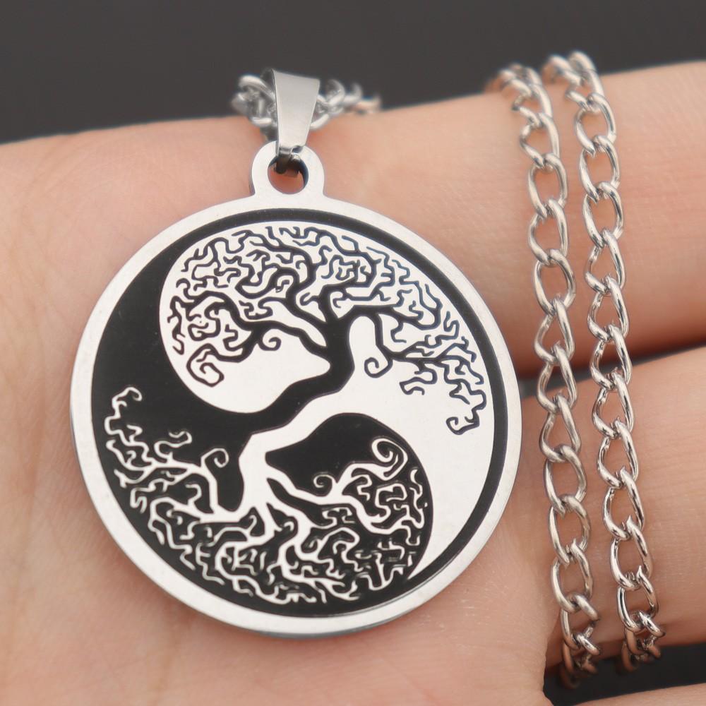 

Модный популярный кулон из нержавеющей стали «Дерево жизни Тайцзи Инь-Ян Восемь сплетен» для мужчин, праздничный подарок на вечеринку, индивидуальное ожерелье серебряный