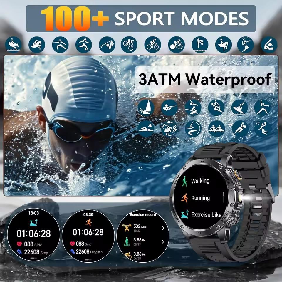 AK87 Men 1000mAh Battery Smart Watch 1.7-inch Large Screen GPS Track Heart Rate 3ATM Waterproof Wireless Call Sports Smartwatch