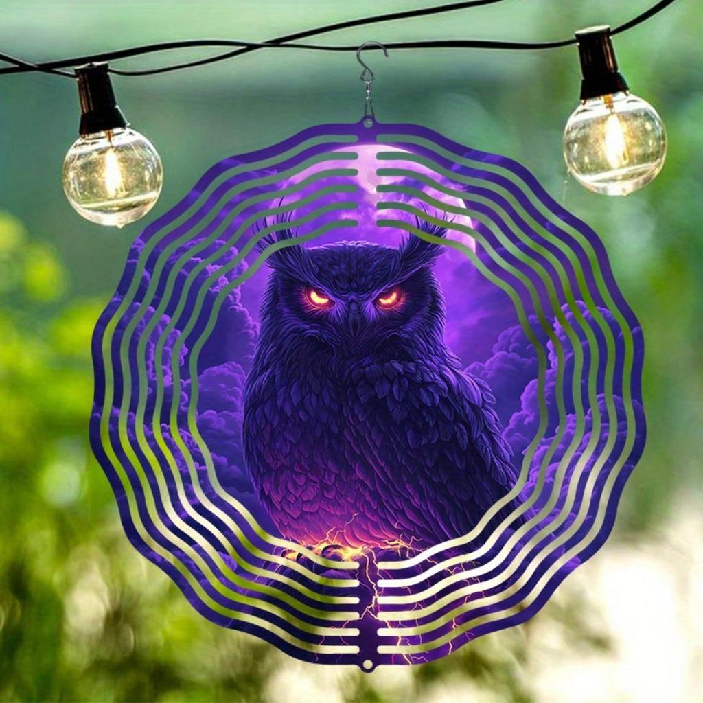 Mandala Owl Wind Chime 2D Metal Art Decor with 360 Swivel Hook for Outdoor Garden Patio Yard No Power Needed Easy to Hang