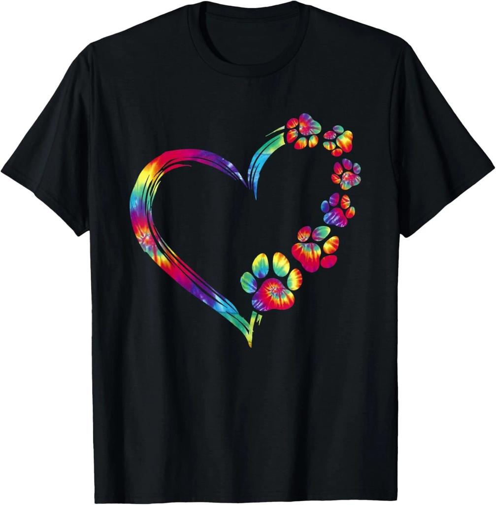 Dog Mom Dad Puppy Love Dogs Paw Print Heart Tie Dye Funny T- Shirt