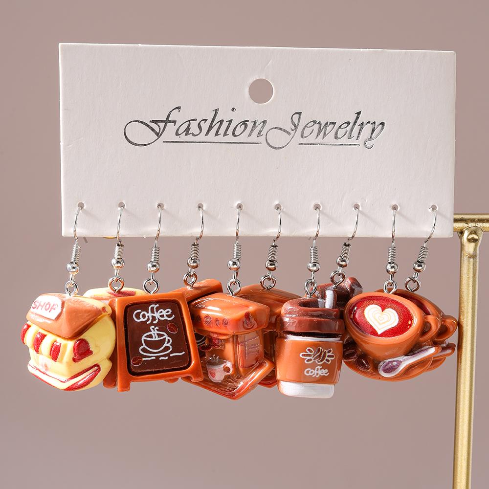 Cute Resin 3D Coffee Cup Drop Earrings for Women Girls Simulation Food Sandwich Dangle Earrings Kid's Jewelry Gifts