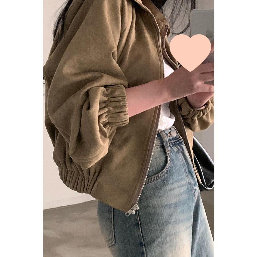 Dámská krátká bunda v americkém retro stylu s pocitem semiše - Jedinečný design podzim/zima 2025