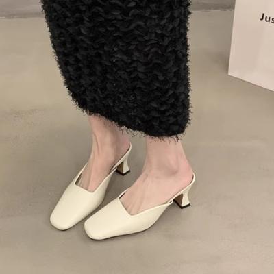 Fashion Hot Selling Female Shoes Mules For Women 2025 Square Toe Slippers Heels Slides New High Female Shoes Slippers Heels