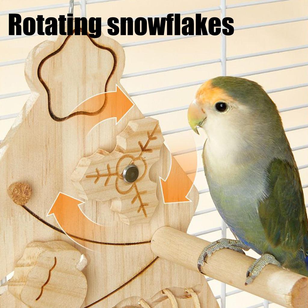 Bird Toy Chewing Christmas Tree Shaped Chewing Bird Playground Interactive Wooden Climbing Perch Enrichment For Cage Inside
