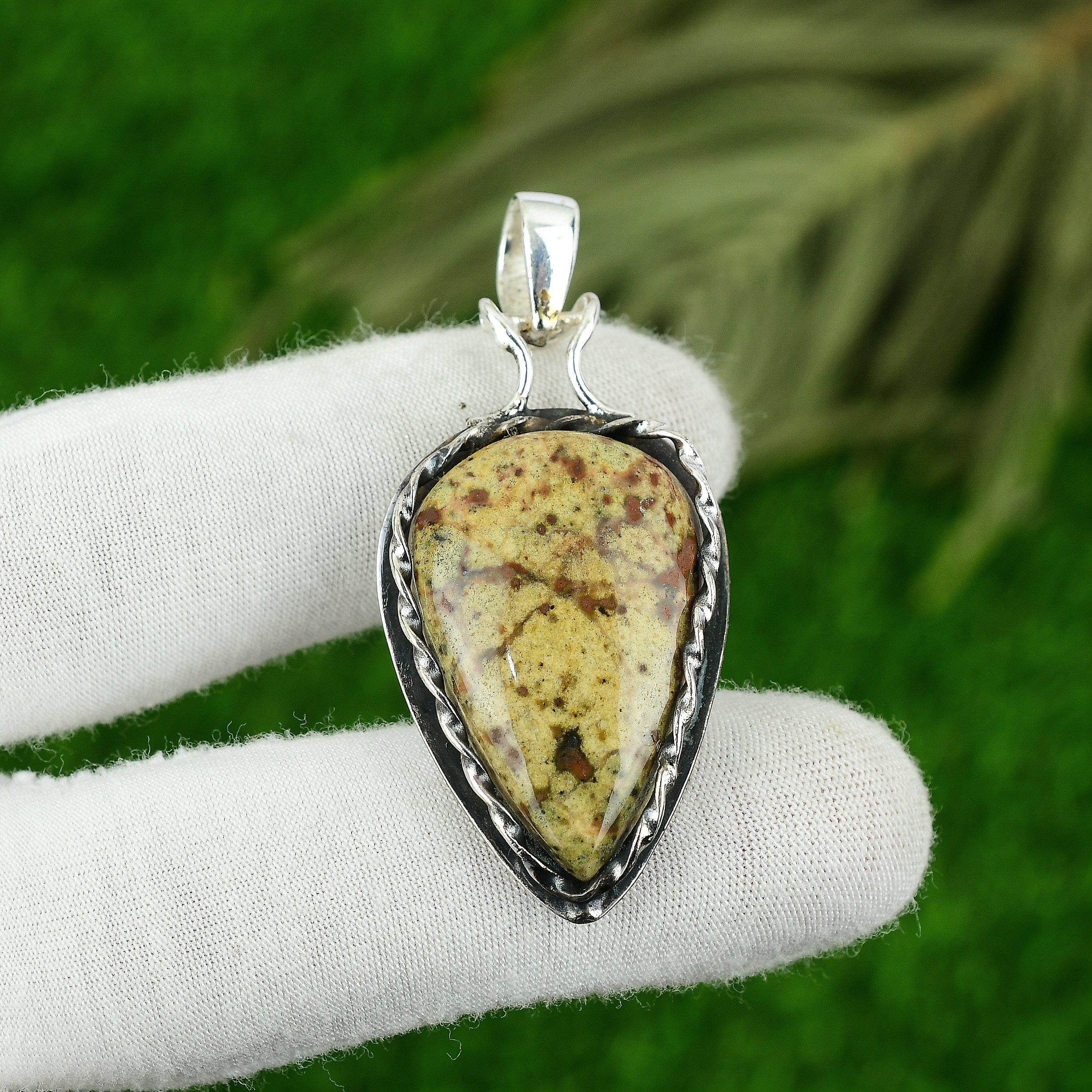 

Natural Polychrome Jasper Gemstone Pendant 925 Sterling Silver Jewelry For Girls