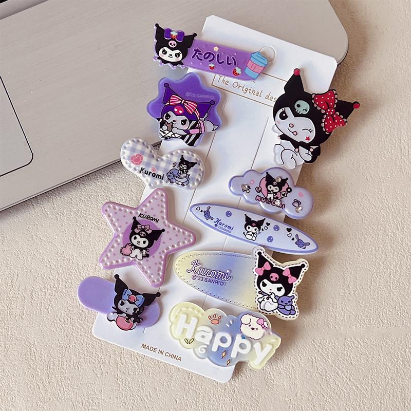 10Pcs Hellokitty Cute Headwear Children'S Acrylic Hair Clip For Girls Kuromi Forehead Hair Clip Melody Bangs Clips