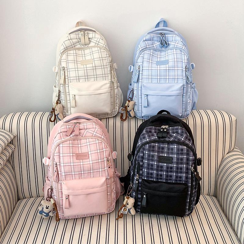 Schoolbag Small Fresh Plaid Schoolbag 1011 New College Style Cute Backpack Large Capacity Junior High School Student Versatile Backpack