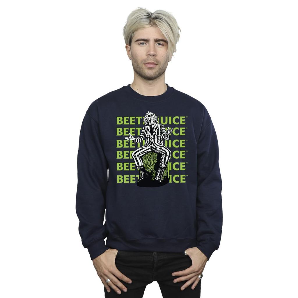 Beetlejuice Mens Pose Repeat Logo Sweatshirt