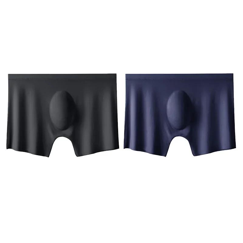 2PCS Summer Men Ultra-thin Boxers Briefs Ice Silk Seamless Underwear Sexy Lingerie Underpants Shorts Solid Breathable Panties