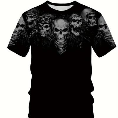 T-shirt Graphique Crâne pour Homme, Impression Numérique 3D, T-shirt à Manches Courtes Mode Hip-Hop Street Style