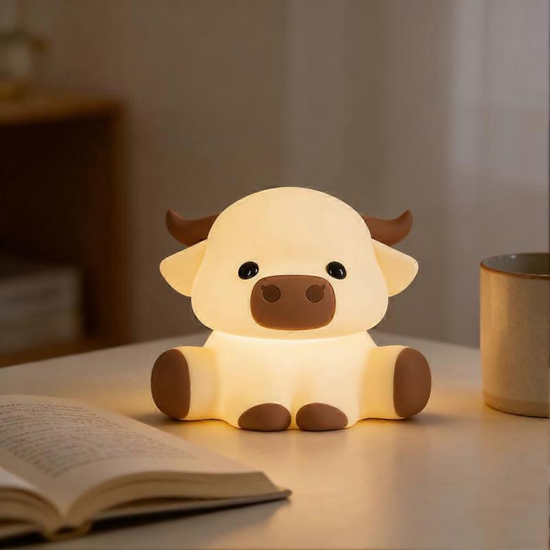 Hochlandkuh Nachtlicht für Kinder, Squishys Silikonlampe, Dimmbarer Touchsensor, Niedliche Tierlampe für Kinderzimmer, Schlafzimmer, Geschenke für Jungen und Mädchen