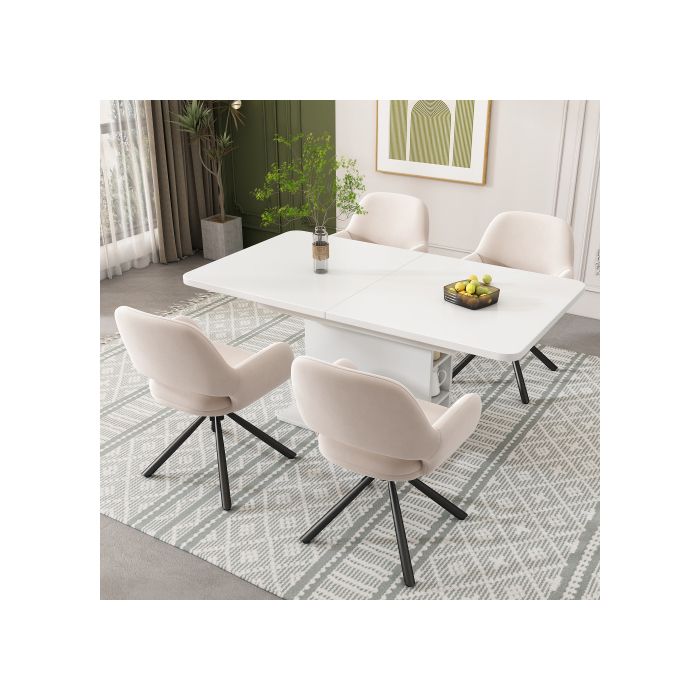Chaise de salle à manger - MUVOE - Moderne - Pivotante - Velours beige - Avec accoudoirs