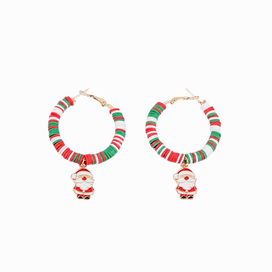 Cross-Border Color-Block Polymer Clay Christmas Earrings - Creative Holiday Party Jewelry Dopamine Ear Hoops