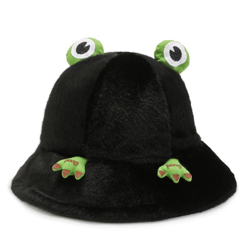 Милая мультяшная лягушка плюшевая теплая шапка осень-зима плюшевая рыбацкая шапка чёрный