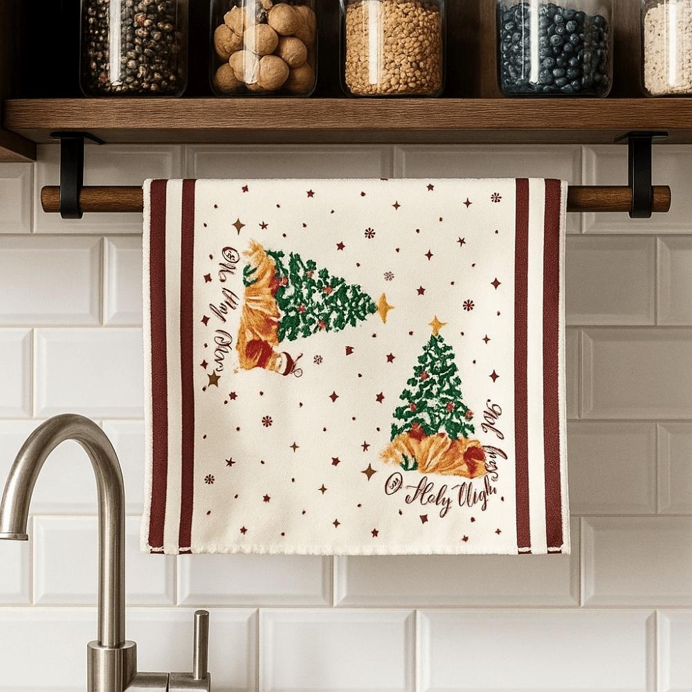 5Pcs Ultra Soft Christmas Dishcloth Towel Microfiber Quick-drying Christmas Hand Towel Reusable Christmas Kitchen Dishcloth