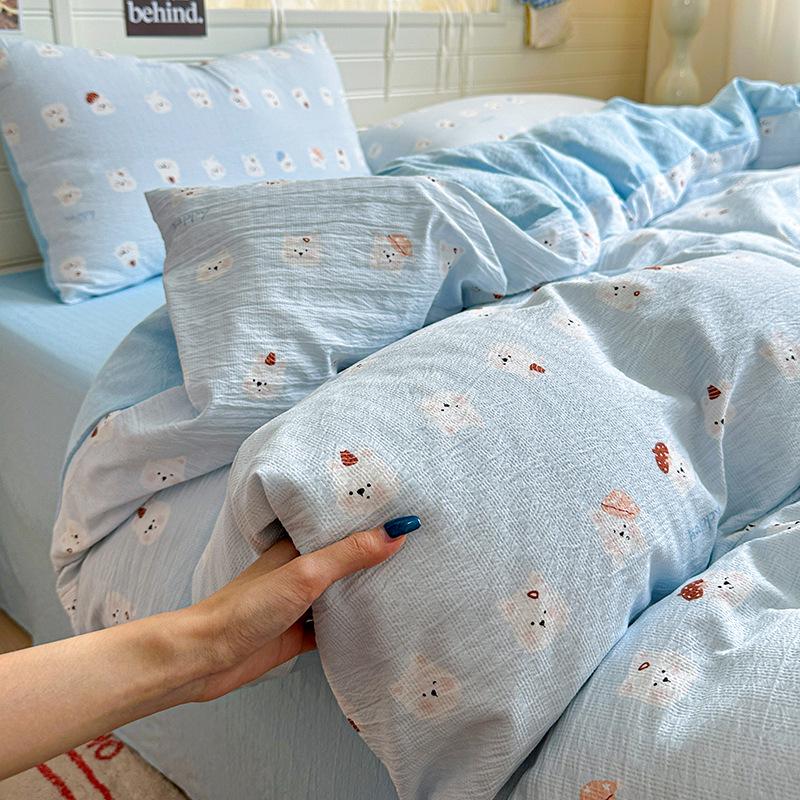 2026 New Class A Cotton Dorm Bedding: Thickened Duvet Cover, Fitted Sheet, Fresh Style Maternal & Infant Grade, 3/4-Piece Set