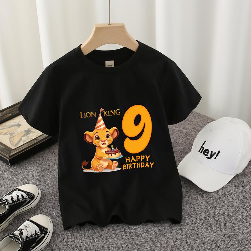 Lion King Kids T-shirt Disney Cute Birthday Number 1-10 Years Old Anime Child Tee Street Summer Clothes Kawaii Party Gift