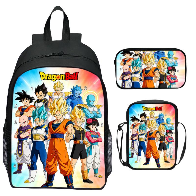 Dragon Ball Aufdruck Rucksack Set 3-teilig, Cartoon Schultasche für Kinder, Leichte Ergonomische Große Kapazität Kinder Buchertasche