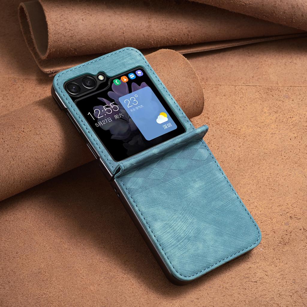 For Samsung Galaxy Z Flip7 FE 5G/Z Flip6 5G/Z Flip5 5G Case Grid Pattern Imprint Leather Shockproof Phone Cover