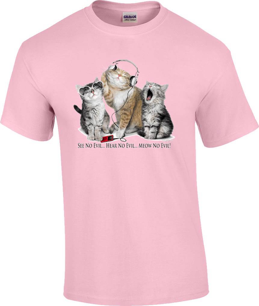 Funny See No Evil Hear No Evil Meow No Evil Kitten Kitty Cat T-Shirt M