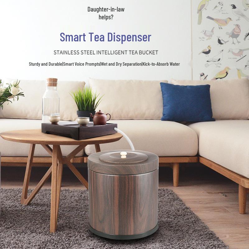 Smart Voice Tea Wastewater Bucket: Stainless Steel Press-Type Trash Can for Tea Sets Noble Silver Auto Water Absorb 7L