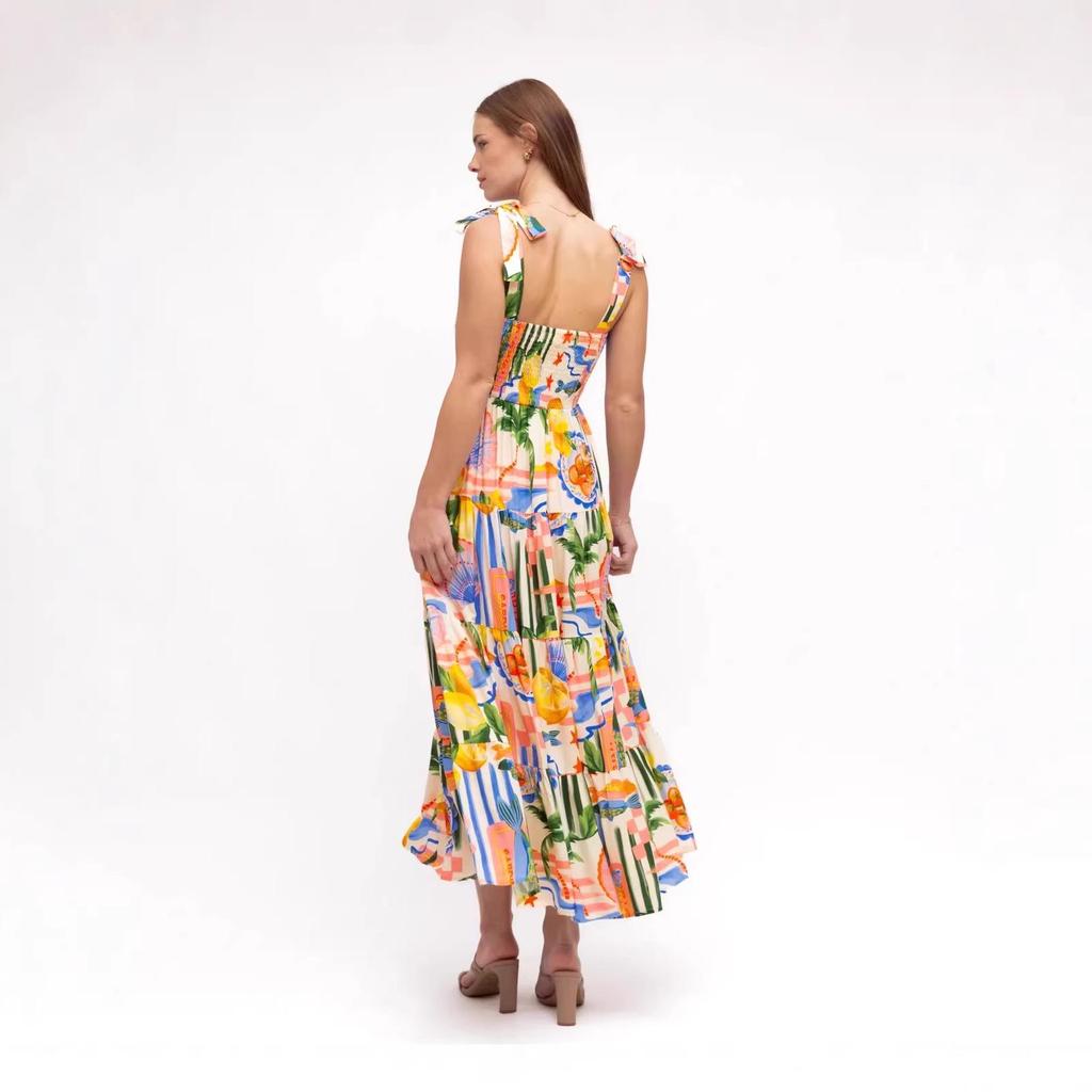 2026 European & American Holiday Style Print Linen Dress