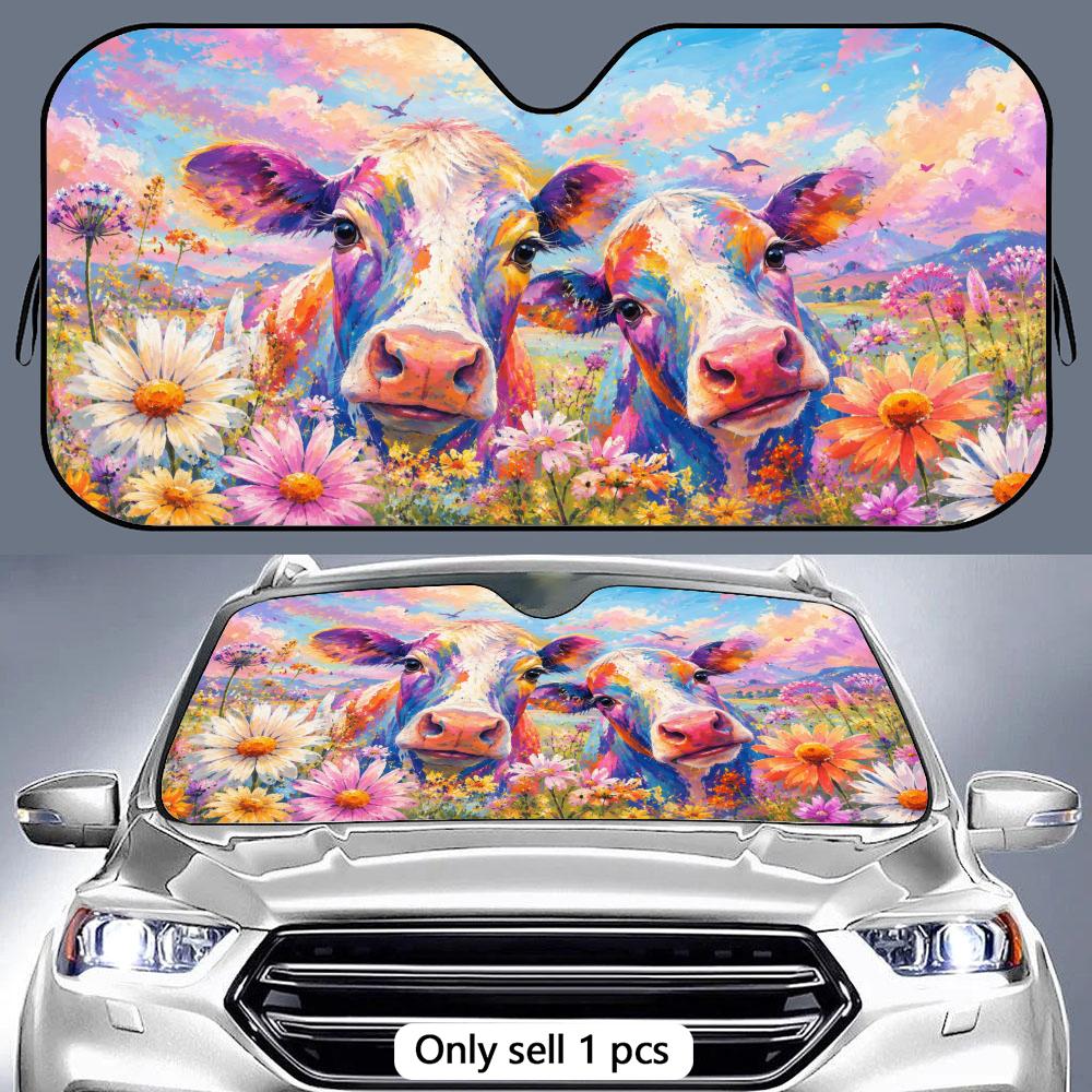 Colorful Cute Cow Farm Animal Sun Visor Reusable Double-Sided Windshield Sun Visor UV Block Portable Heat Shield Cover