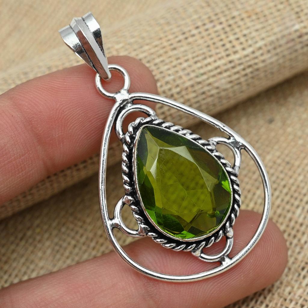 Peridot Gemstone 925 Sterling Silver Handmade Jewelry Excellent Pendant For Women Gift